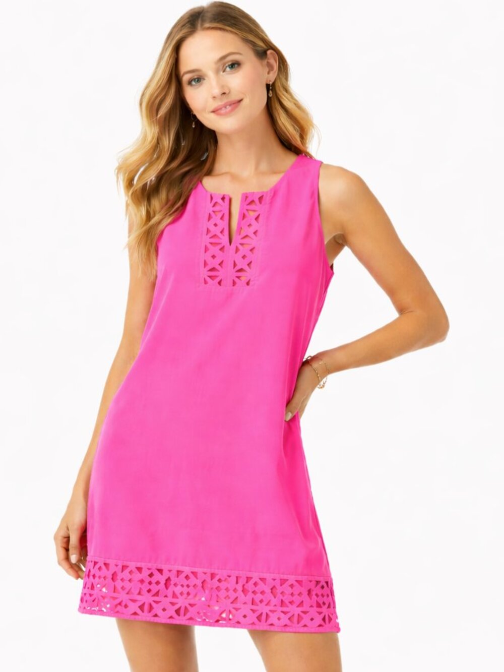 TCEC Hot Pink Laser Cut Sleeveless Tunic Dress Size M